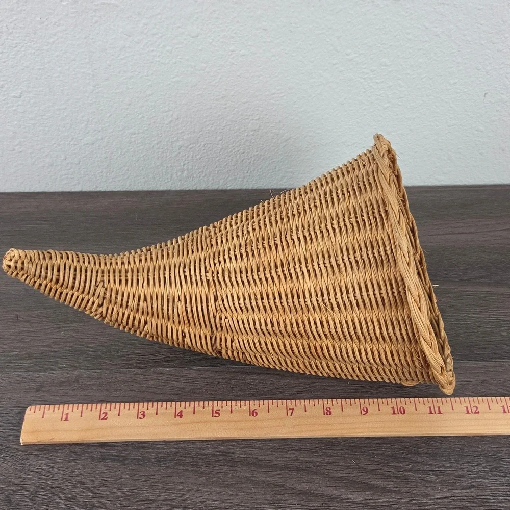 Vintage Wicker Cornucopia Basket 2pc Set Tan Thanksgiving Fall Decor Rustic